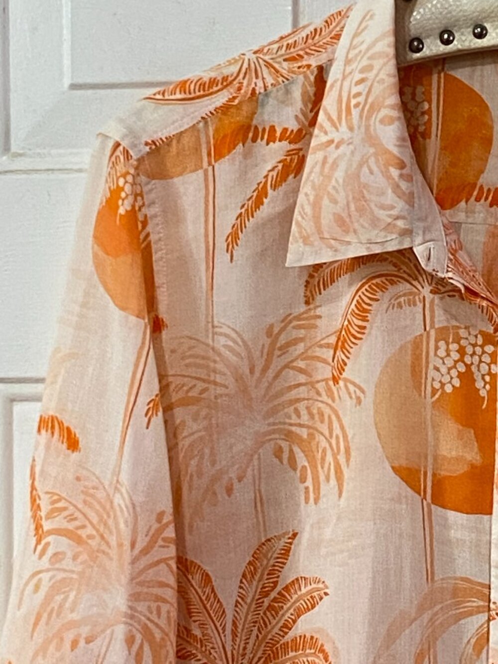Haute Hippie Sz XL Womens Blouse Button Up Shirt Long Sleeve Orange Tropical - Picture 3 of 9